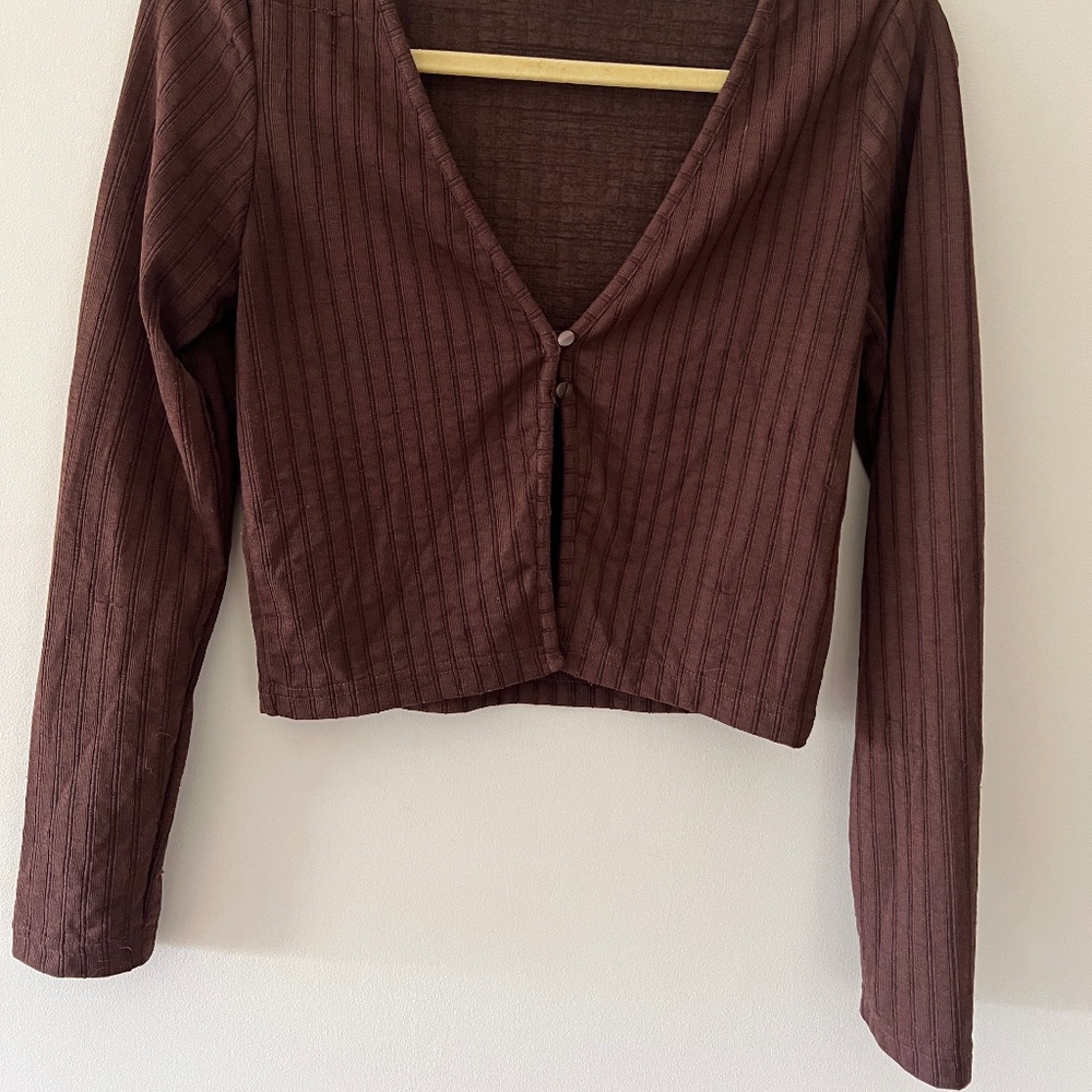 Brown Ribbed Cardigan! - Picture 4 of 4